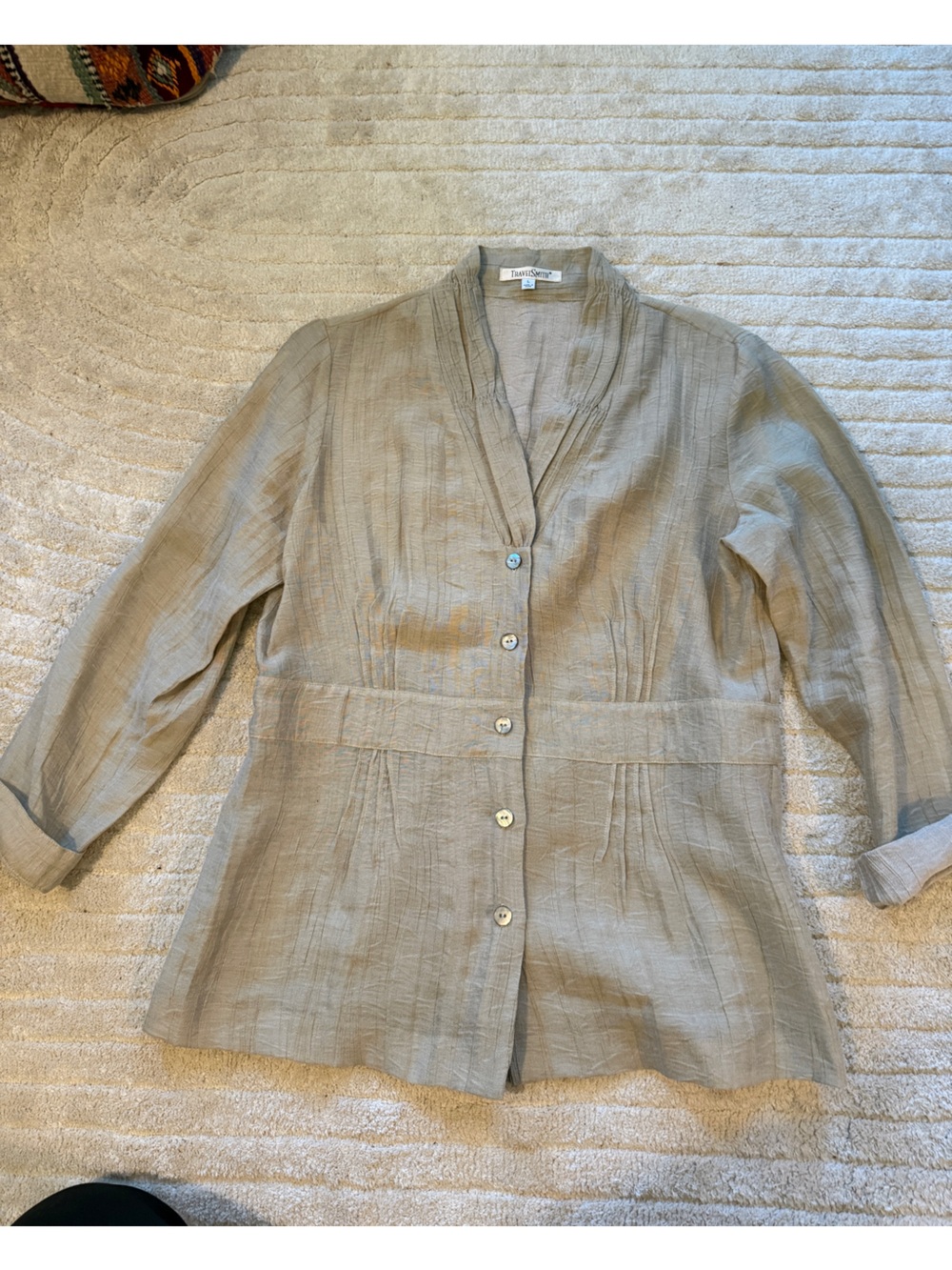 Vintage TravelSmith Linen Button-Front Casual Shirt Jacket Size L
